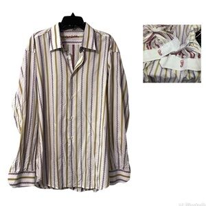 Robert Graham Long Sleeve Flip Cuff Shirt Mens 2XL Off White Yellow Floral